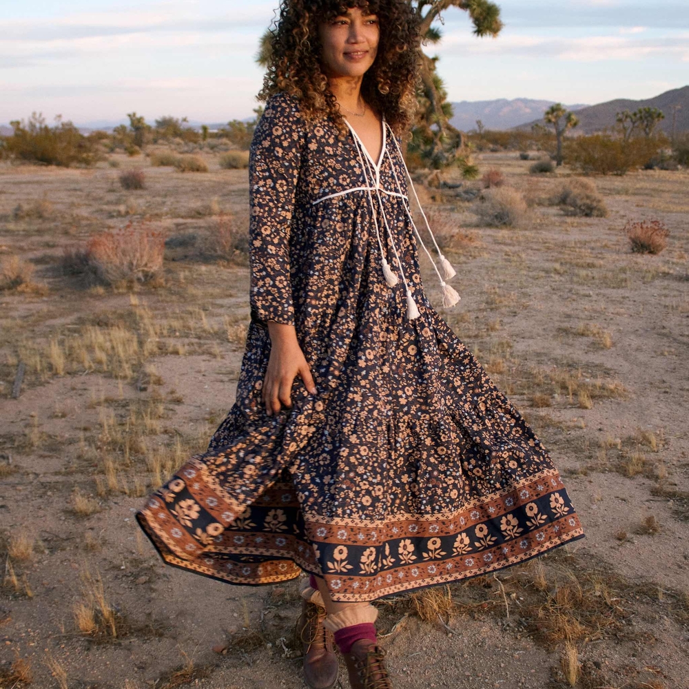 Christy Dawn Paloma Dress In Navy Anemone Vine Size LP Large Petite
